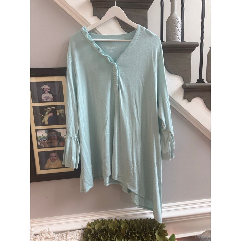 Soft Surroundings Baby Blue Asymmetrical Ruffle & Side Tunic Top sz 3X